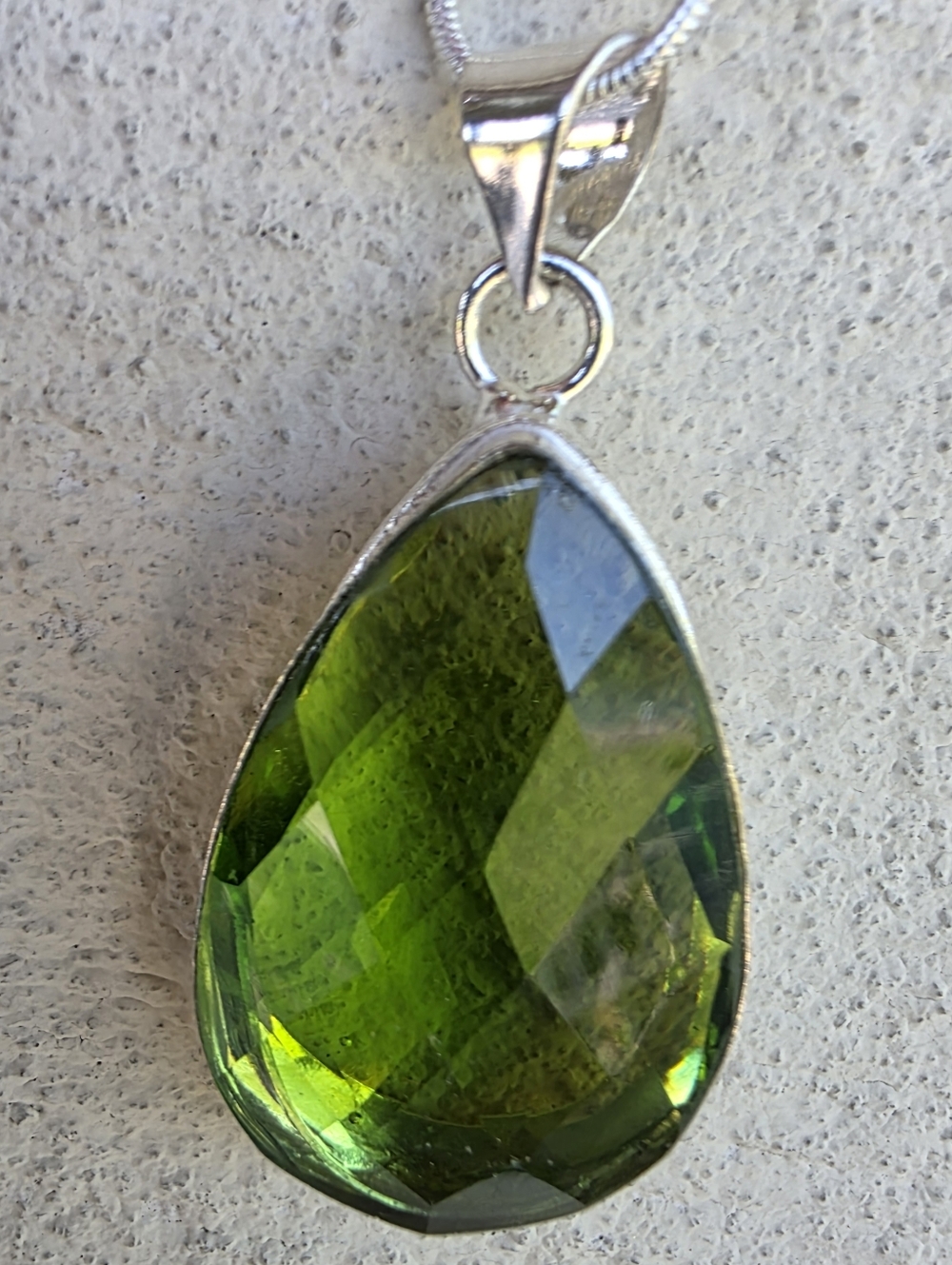 Faceted Green Amethyst Pendant Necklace in 925 Sterling Silver (2")